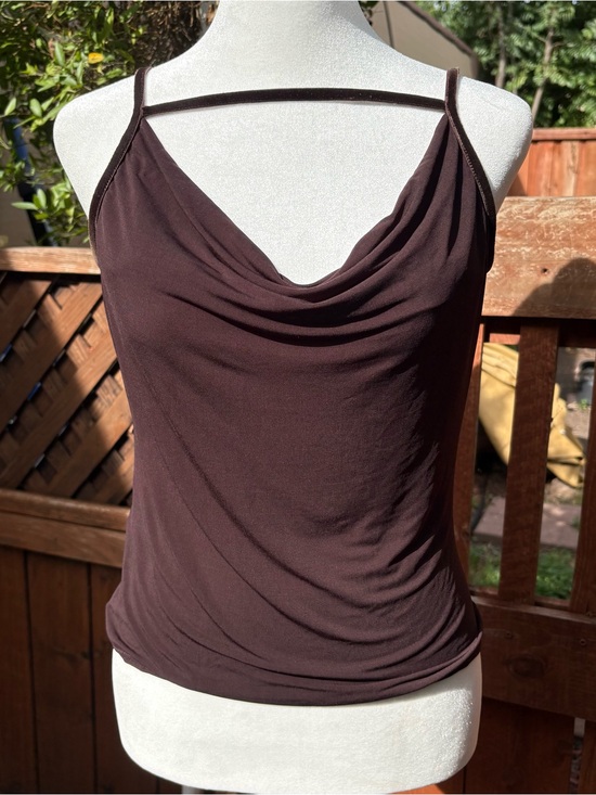 Max Studio Tops - Max Studio Brown Cowl Neck Camisole Velvet Trim Size Small